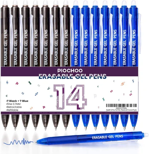 Miniatura 9 de Piochoo Bolígrafos borrables, 10 bolígrafos retráctiles de tinta de gel de colores surtidos, bolígrafos de punta fina de 0.028 in, bolígrafos