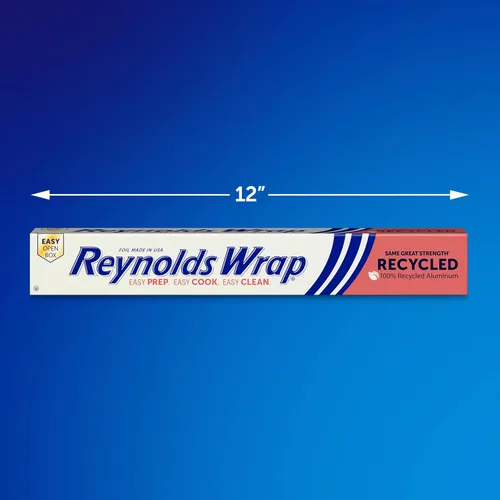 Miniatura 2 de Reynolds Wrap Papel de aluminio reciclado, Rollo de papel de aluminio reciclado, hecho de materiales 100% reciclados, con pestaña de apertura