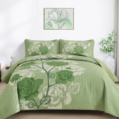 Miniatura 9 de Anibedding Juego de edredón floral tamaño Queen, elegante colcha cubrecama negra con estampado floral de 3 piezas, juego de ropa de cama