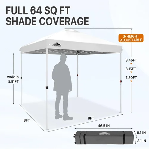 Miniatura 133 de EAGLE PEAK Tienda de campaña desplegable con bolsa de transporte con ruedas, 8 estacas, 4 cuerdas, 4 bolsas de peso, toldo de tienda de campaña