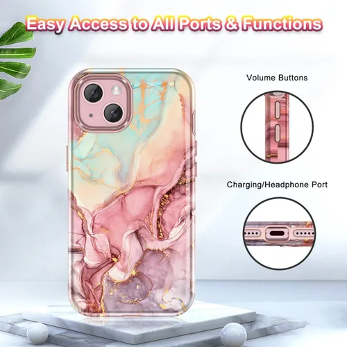 Miniatura 8 de Btscase Funda para iPhone 15 de 6.1 pulgadas (2023), patrón de mármol 3 en 1, resistente a prueba de golpes, cuerpo completo, policarbonato