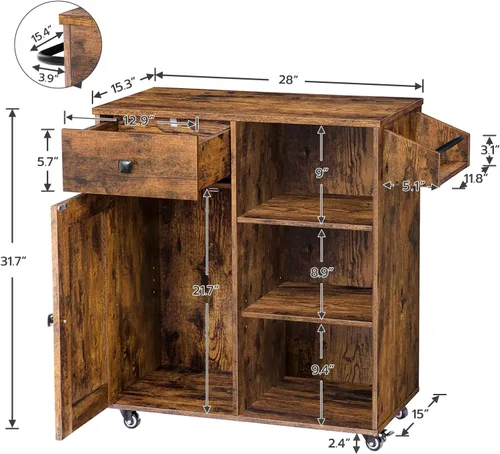 Miniatura 5 de HOOBRO Isla de cocina, armario de almacenamiento con cajón, carrito de cocina con especias y toallero, ahorro de espacio, fácil montaje, para sala