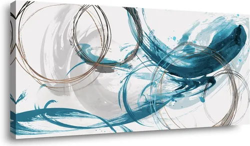 Miniatura 8 de Sxurmtiie Lienzo decorativo para pared, arte abstracto, fantasía azul, grafiti colorido sobre fondo blanco, 32 x 48 pulgadas, arte moderno