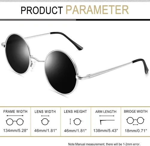 Miniatura 4 de Gafas de sol Joopin polarizadas, estilo Lennon, redondas, gafas de sol estilo hippy redondas para mujer y hombre
