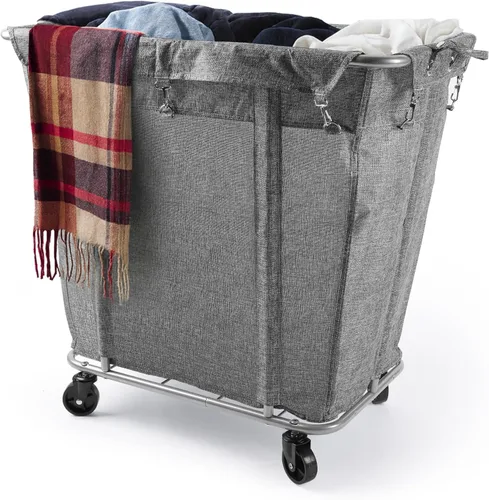 Miniatura 10 de PLKOW Carrito de lavandería con ruedas, clasificador de lavandería grande de 280 L, 2 secciones para comercial/hogar, carrito de lavandería