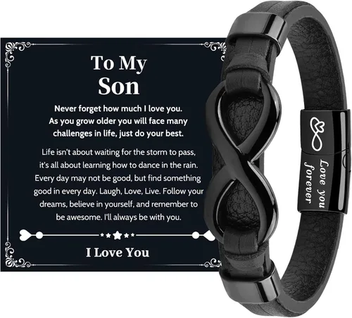 Miniatura 12 de VGWON Pulsera de Nudo Infinito para Hombres, Regalo de Navidad para Él Para Mi Hombre/Hijo/Papá Pulsera de Cuero Te Amo Pulsera para Hombres Regalo