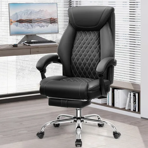 Miniatura 9 de Silla de oficina, Silla de escritorio ergonómica de respaldo alto para oficina en casa, Silla de oficina grande y alta de cuero transpirable con Café