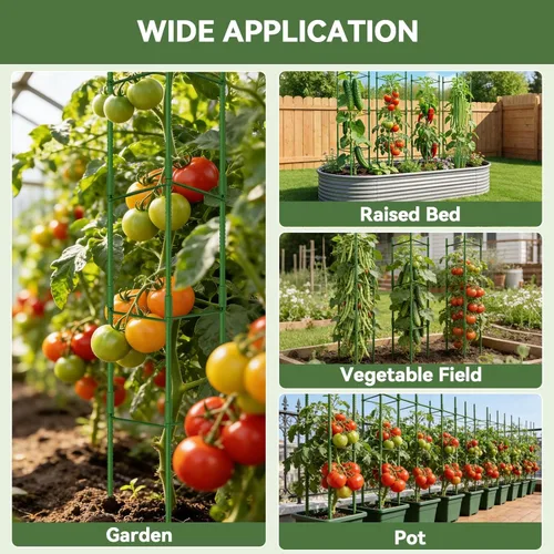 Miniatura 8 de Halatool Paquete de 8 Jaulas Verdes para Tomates, Hasta 63 pulgadas (5.2 pies) Soporte Alto Ajustable para Plantas de Tomate, Estacas de Jardín