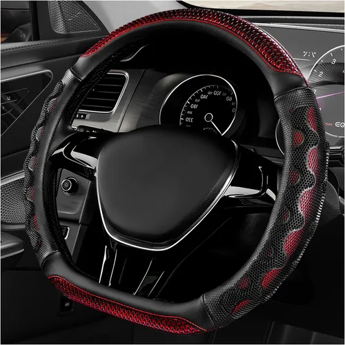 Miniatura 7 de Funda de volante en forma de D, protector de volante de cuero para automóvil con diseño antideslizante de nido de abeja 3D, funda universal