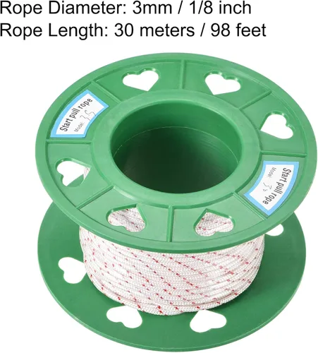 Miniatura 2 de uxcell Cuerda de arranque de retroceso 0.118 in 1/8 pulgadas de diámetro 98.4 ft 98 pies de poliéster blanco rojo para cortacésped recortadora pieza