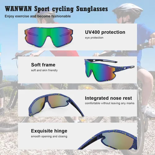 Miniatura 7 de WANWAN Lentes de sol juveniles, lentes de sol de béisbol para niños y niñas de 8 a 12 años, UV400, deportes, ciclismo, softbol