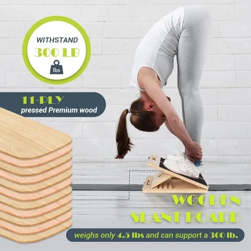 Miniatura 3 de Slant Board for Calf Stretching, Adjustable Portable Wooden Incline Board for Calf Stretcher with Training Poster, 300 Lbs Weight Capacity Calf