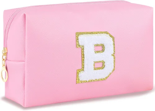 Miniatura 135 de URSKYTOUS Regalos para niñas, bolsa de maquillaje con inicial, bolsa de cosméticos personalizada con cremallera, bonita bolsa de aseo de viaje, Azul