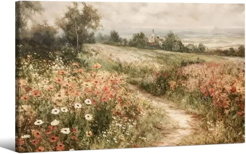 Miniatura 35 de Arte de pared de paisaje con flores silvestres y naturaleza, póster floral botánico retro, pinturas de plantas de cabaña, impresiones en lienzo