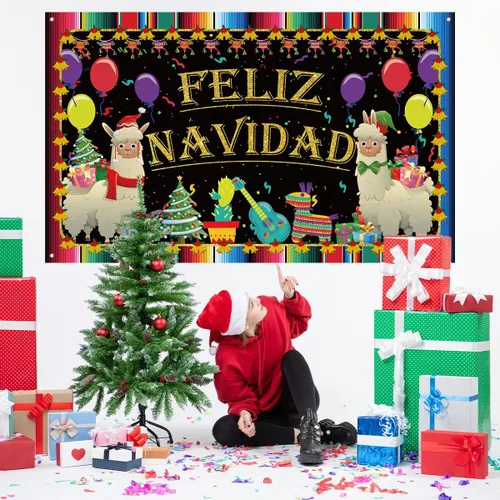 Miniatura 4 de Decoración de Navidad mexicana, telón de fondo de Feliz Navidad, cartel de Feliz Navidad, decoración de Navidad mexicana para el aula y el hogar