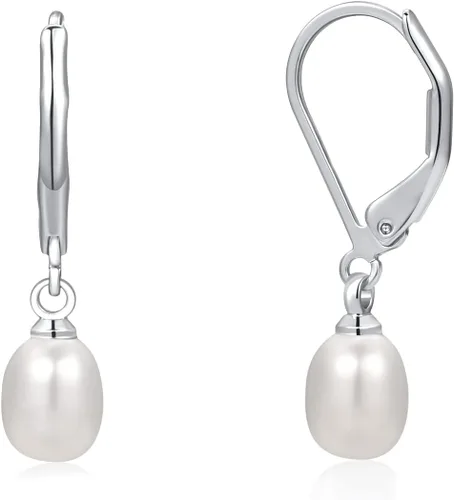 Cowlyn - Aretes de perlas seleccionadas a mano, calidad AAA+, cultivadas en agua dulce, con cierre de palanca, aretes colgantes para regalo de