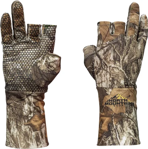 Miniatura 13 de North Mountain Gear Guantes de caza de camuflaje para hombre, sin dedos, forro de guante ligero Mossy Oak Bottomland