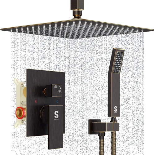 SR SUN RISE Sistema de Ducha de Bronce Frotado con Aceite de 12 Pulgadas, Latón, Baño de Lujo, Mezclador de Lluvia, Juego Combinado de Ducha Montado