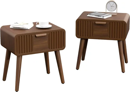 Miniatura 21 de COSIEST Mesita de noche, mesa auxiliar rústica con 3 cajones, mesa de noche de madera vintage con patas robustas, mesa auxiliar moderna