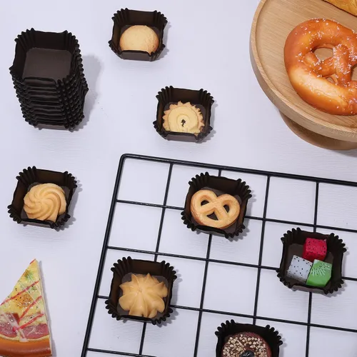 Miniatura 3 de Whaline 500 piezas de forros cuadrados marrones para cupcakes, desechables, brownie, tazas para hornear, color café, envoltorios para cupcakes