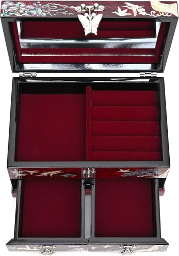 Miniatura 5 de MADDesign Mother of Pearl Joyero Lacado Dos Grúas Niveles Rojo