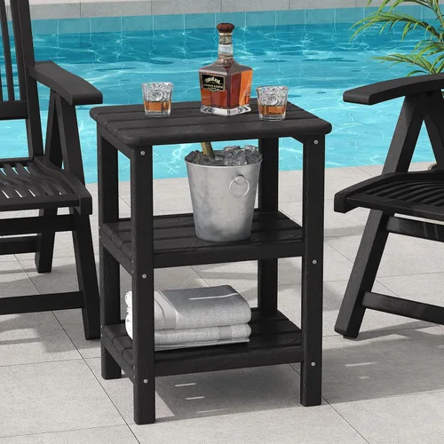 Miniatura 8 de Mesa auxiliar Adirondack de 3 niveles para exteriores, mesa auxiliar de polietileno de alta densidad para patio, mesas rectangulares para patio
