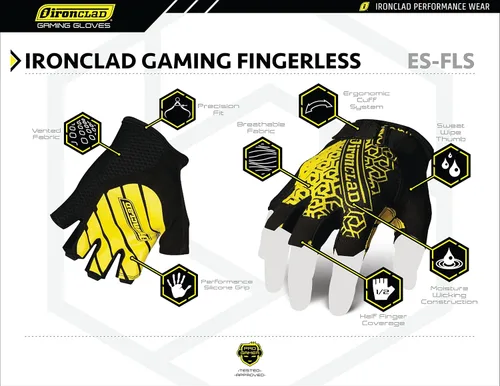 Miniatura 6 de Ironclad Guantes de juego, cobertura de medio dedo, ajuste de precisión, agarre de silicona de rendimiento, construcción que absorbe la humedad, 1