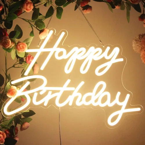 Miniatura 11 de Letrero LED de neón de feliz cumpleaños, luz nocturna, decoración de fiesta de cumpleaños, funciona con USB, color rosa, funciona con USB