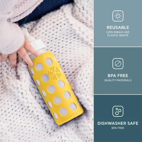 Miniatura 2 de Lifefactory Biberón de vidrio de 9 onzas con pezón de etapa 2 y funda protectora de silicona, mango