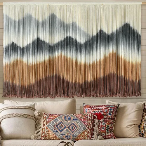 Miniatura 14 de IOWER Macramé para colgar en la pared, paisaje de montaña grande, arte de pared bohemio, hecho a mano, decoración de pared para el hogar, sala