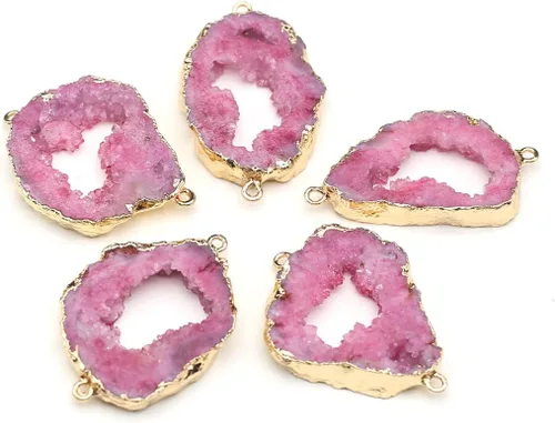 Miniatura 10 de LE SKY Conectores de piedra natural coloridos irregulares druzy geoda ágata borde dorado encanto de enlace de piedra para hacer joyas collar