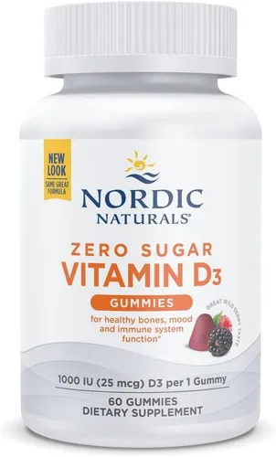 Nordic Naturals Zero Sugar - Gomitas de vitamina D3, bayas silvestres, 60 gomitas - 1000 UI de vitamina D3 - Gran sabor - Huesos saludables, estado