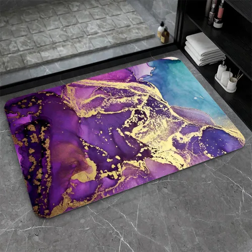 Miniatura 30 de Tapete de baño de tierra de diatomeas, arte abstracto, sol dorado, antideslizante, volumen súper absorbente, de secado rápido para baño, cocina