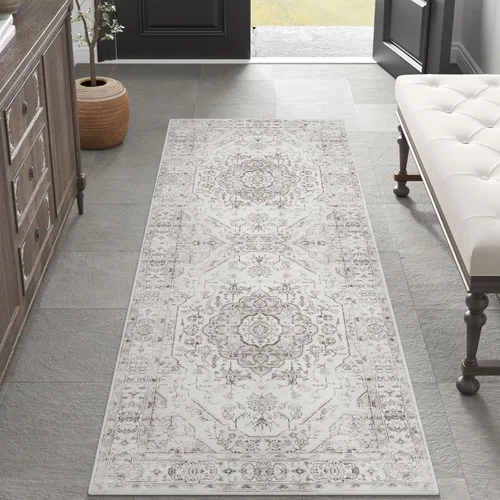 Miniatura 38 de jinchan Alfombra de área pequeña lavable floral vintage, alfombra de entrada simétrica de medio círculo de 2 x 3, alfombra de entrada suave de pelo