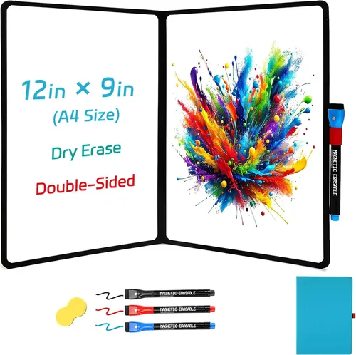 Miniatura 10 de Pizarra blanca de doble cara de 12 x 9 pulgadas, pizarra portátil de borrado en seco ultrafina de 0.3 pulgadas con 3 marcadores y superficie