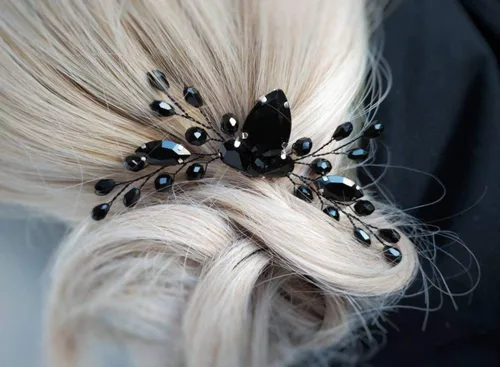 Miniatura 5 de Peine de pelo pequeño con diamantes de imitación de ónix negro y lágrima para mujer, accesorio para el cabello de boda, regalo de cristal para su