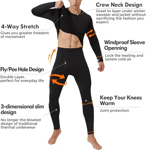 Miniatura 7 de CL convallaria Long Johns Thermal Underwear for Men Soft Fleece Lined Base Layer Cold Weather Bottom Top Set XS-4XL
