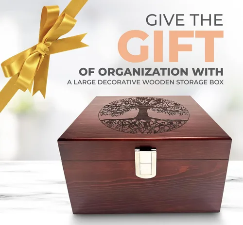 Miniatura 7 de Blake & Lake Tree of Life - Caja decorativa de madera grande, caja de recuerdos de madera con tapa con bisagras y pestillo de metal, cajas