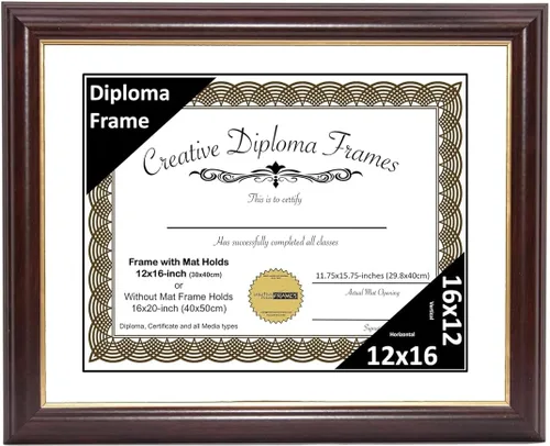 Miniatura 36 de Creative Picture Frames Marco para Diploma de Caoba con Borde Dorado de 12x16 pulgadas con Vidrio y Paspartú Negro y Colgadores de Pared Instalados