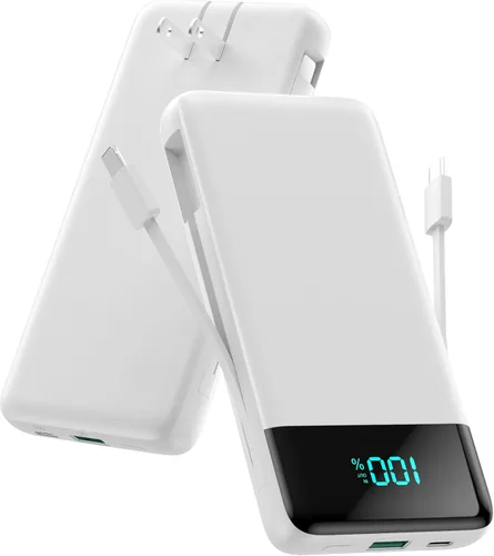 Miniatura 14 de Cargador portátil para iPhone con cables integrados y enchufe de pared, cargador de batería USB C de carga rápida de 13800 mAh, 4 salidas esenciales