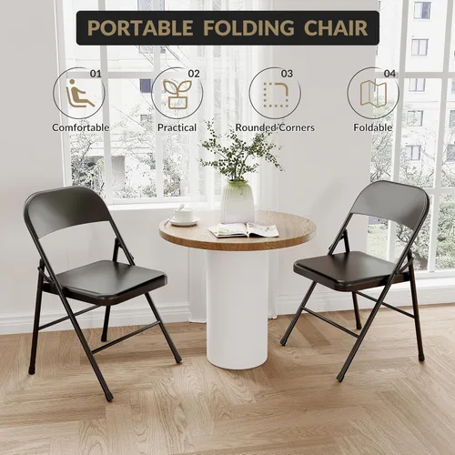 Miniatura 5 de Paquete de 4 sillas plegables con cojín, 350 libras, sillas plegables acolchadas para uso en interiores y exteriores, marco de metal resistente