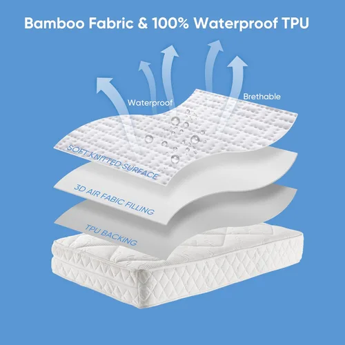 Miniatura 4 de Protector de colchón de viscosa de bambú de alta calidad, impermeable, sin vinilo, protector de colchón de tela de aire 3D, suave, transpirable, sin