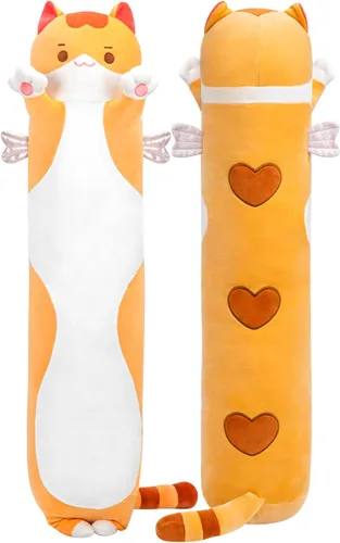 Miniatura 18 de Mewaii Peluche de gato largo, 5 tamaños, 120% relleno extra, almohada gigante para el cuerpo de los niños, lindo peluche Kawaii de ojos grandes