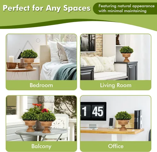 Miniatura 2 de Goplus Paquete de 4 árboles topiarios artificiales de boj, mini plantas de vegetación falsas, pequeñas plantas decorativas de imitación, plantas