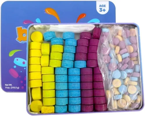 Miniatura 8 de Kids Made - Tabletas modernas de color de baño para niños, 150 gotas de baño no tóxicas para niños pequeños, tabletas de color azul, amarillo, rosa