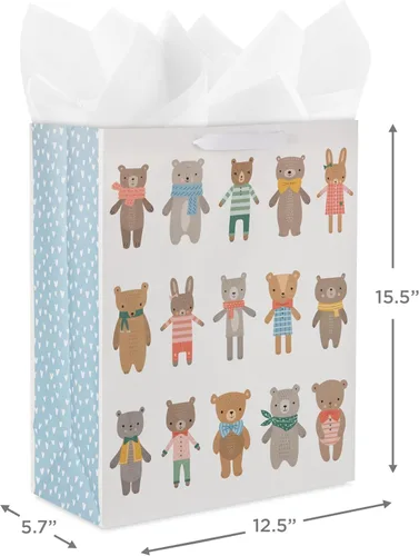 Miniatura 3 de Hallmark Bolsa de regalo extra grande de 15 pulgadas con papel de seda (osos y conejitos) para niños, baby showers, primeros cumpleaños