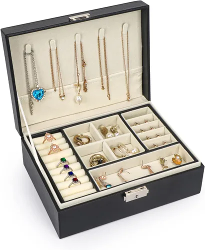 Songaa Organizador de joyas de piel sintética, estuche para joyería para aretes, pulsera, collar y anillos de almacenamiento, caja de almacenamiento