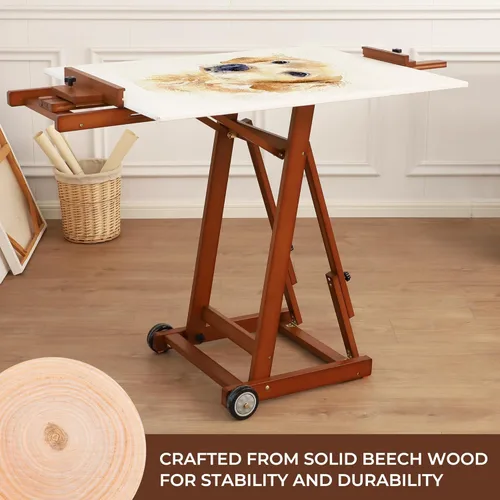 Miniatura 2 de VISWIN Caballete de estudio con marco en H, inclinado plano y ajustable, caballete de arte de madera de haya para pintar, caballete grande móvil