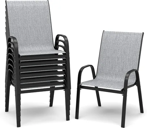 Miniatura 11 de PIZZELLO Juego de 4 sillas de patio, sillas de comedor apilables para todo tipo de clima, juegos de sillas de exterior de textileno transpirable
