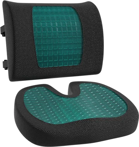 Miniatura 2 de Amazon Basics Cómodo cojín de asiento y soporte lumbar para sillas de oficina, espuma viscoelástica mejorada de gel, paquete de 2, rectangular
